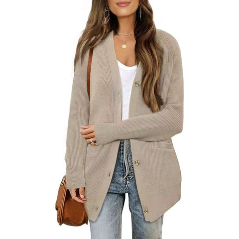 Women 2025 Fall Fashion Open Front Button Down Pockets Knit Sweater