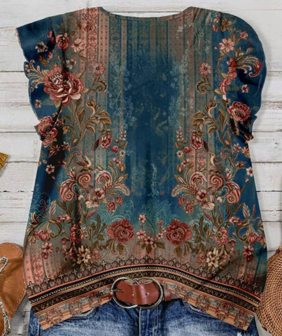 Casual Vacation Floral Print Plus Size Shirt, Suitable For Summer